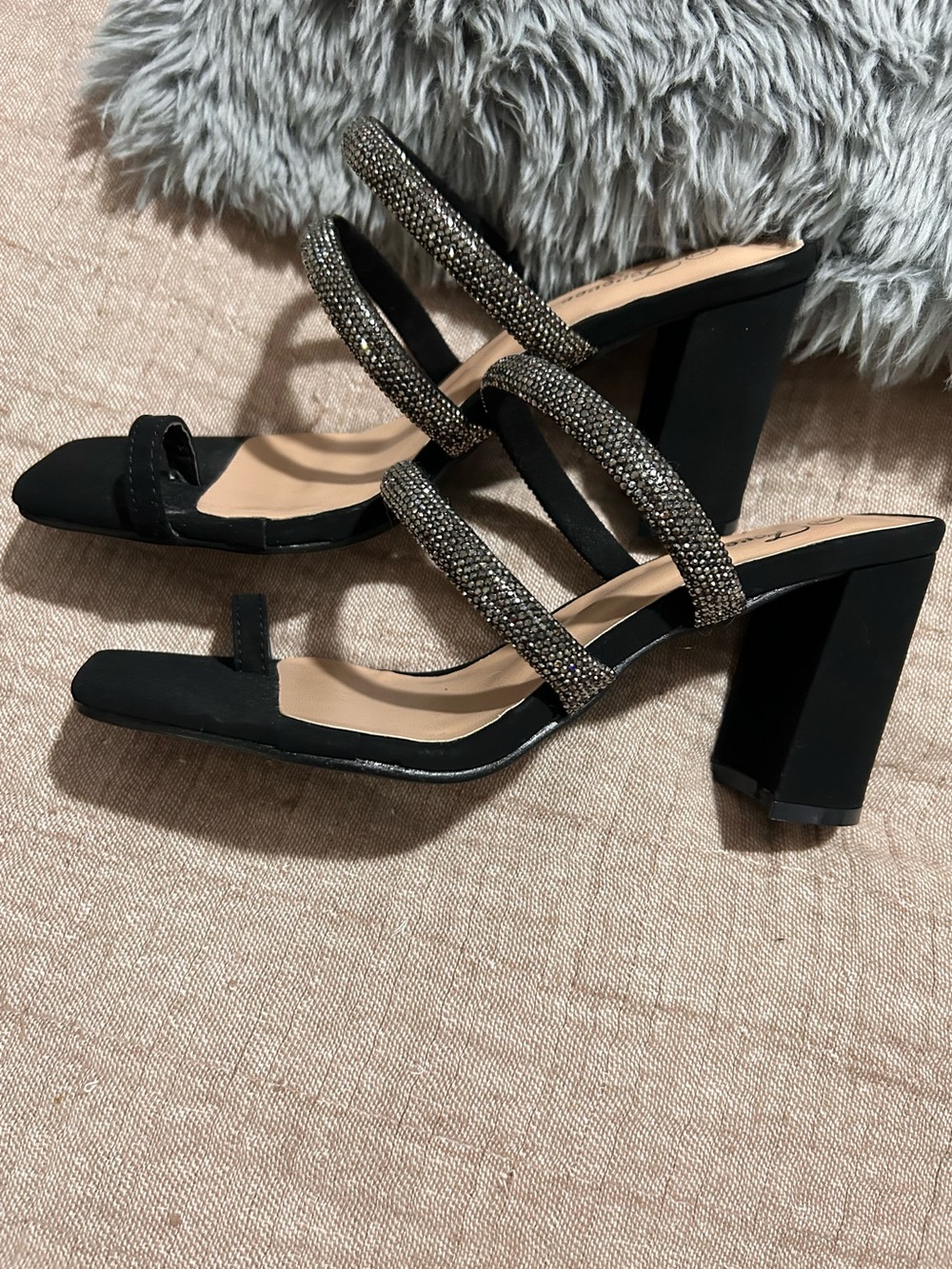 Forever 21 Black Block Heel Sandals with Sparkling Straps-NWOT Size 9